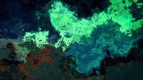 abstract animated twinkling stained background full HD seamless loop video - watercolor splotch liquid effect - color green blue aurora
