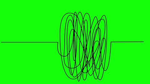 Self drawing animation of scribble, line art. Mess, problem, chaos. Green screen
