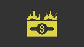 Yellow Burning dollar bill icon isolated on grey background. Dollar bill on fire. Burning of savings. 4K Video motion graphic animation. - Powered by Shutterstock - Get 15% off with code: PIKWIZARD15