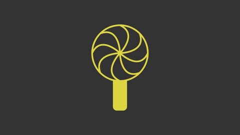 Yellow Lollipop icon isolated on grey background. Candy sign. Food, delicious symbol. 4K Video motion graphic animation.