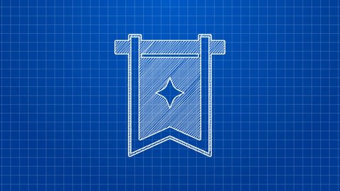 White line Medieval flag icon isolated on blue background. Country, state, or territory ruled by a king or queen. 4K Video motion graphic animation.
