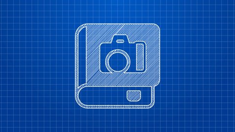 White line Photo album gallery icon isolated on blue background. 4K Video motion graphic animation.