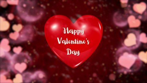 Valentines day animated greeting cards. Happy valentines day animation background. Heart shaped particles and 3d hearts background with text greeting appearing in the foreground