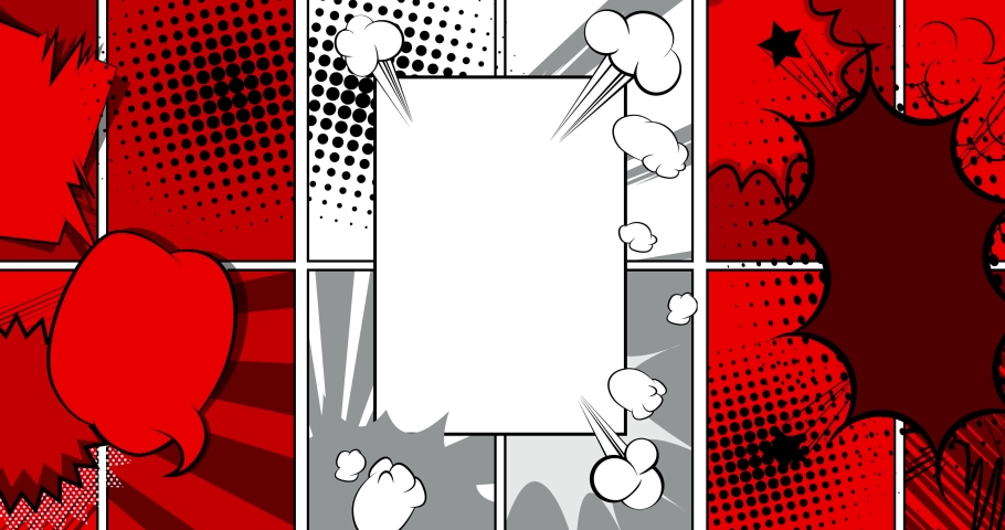 Comic Book Background. Motion poster. 4k animated Comics moving, changing elements, wallpapers. Retro pop art style backdrop.