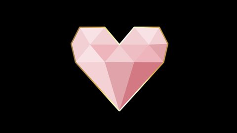 3D animated Geometrical polygonal heart with gold frame design. modern style heart animation Isolated on black background. Valentine's Day, Woman's Day or Mother's Day Social Media Design Element.