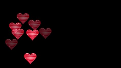 Love heart emojis flying up to the top of the screen. Modern style shining red hearts animation Isolated on black background. Valentine's Day, Woman's Day or Mother's Day Social Media Design Element.