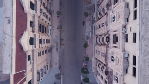 Cairo - Egypt 11 December 2021 :Drone video of the streets of downtown Cairo, Egypt and old buildings