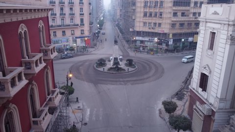 Cairo - Egypt 11 December 2021 :Drone video of the streets of downtown Cairo, Egypt, and Mustafa Kamel's statue square