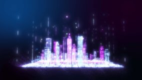 3D Rendering, glow digital tablet and city wireframe in bright colorful particles, Sphere particle line rise up. Digital technology and communication concept. - Powered by Shutterstock - Get 15% off with code: PIKWIZARD15