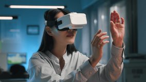 Young businesswoman engineer working on project in vr headset. Portrait of female entrepreneur in virtual reality glasses - Powered by Shutterstock - Get 15% off with code: PIKWIZARD15