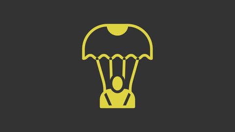 Yellow Parachute icon isolated on grey background. 4K Video motion graphic animation.