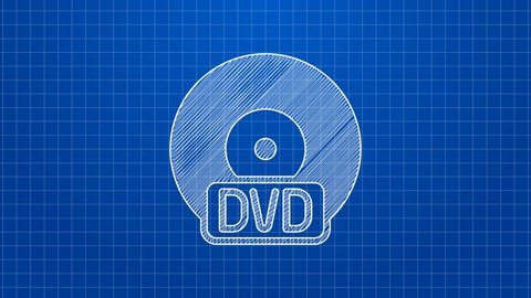 White line CD or DVD disk icon isolated on blue background. Compact disc sign. 4K Video motion graphic animation.