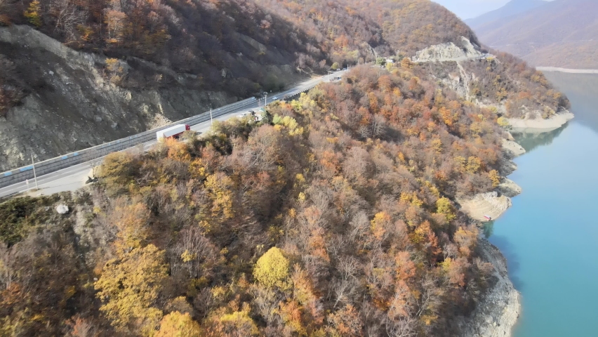 Beautiful view in Georgia. Tracks on the road