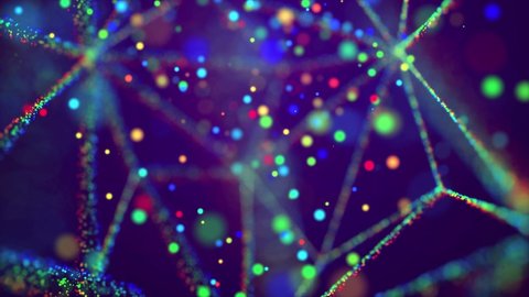 Awesome bg with magic particles fly in air, bokeh effects, DOF. Glowing multi-colored particles circle underwater smoothly forming beautiful structure and light effect. Luma matte as alpha channel.