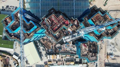 Aerial view of Development at Anderson Road is a large-scale land formation construction project in Kwun Tong Kowloon Hong Kong China, creating a green and sustainable residential community