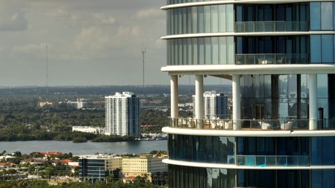 Sunny Isles Beach, FL - February 5, 2022: Hero Parallax video The Ritz Carlton Sunny Isles Beach balcony with furniture