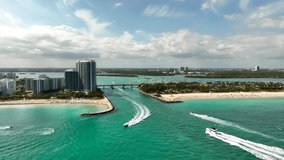 Aerial video inlet between Miami Beach Haulover and Bal Harbour 4k 60fps