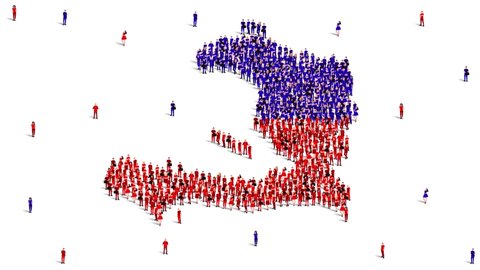 Haiti Map and Flag. A large group of people in the Haitian flag color form to create the map. 4K Animation Video.