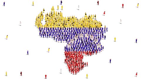 Venezuela Map and Flag. A large group of people in the Venezuela flag color form to create the map. 4K Animation Video.