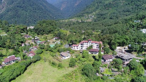 Yuksom village in Sikkim state in India seen from the sky