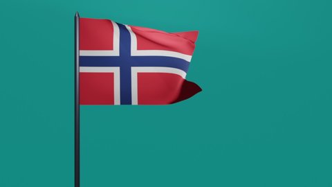 3D animation of Norwegian flag waving in the wind on a blue background. 3d render animation.