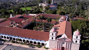 The historic Santa Barbara Spanish Mission in California, USA 2022. video from the drone