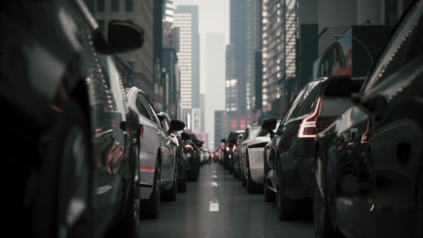 Traffic jam in a big city. Car traffic at rush hour. Cars Traffic Congestion. Rush hour traffic jam. 3d animation Royalty-Free Stock Footage #1086597104