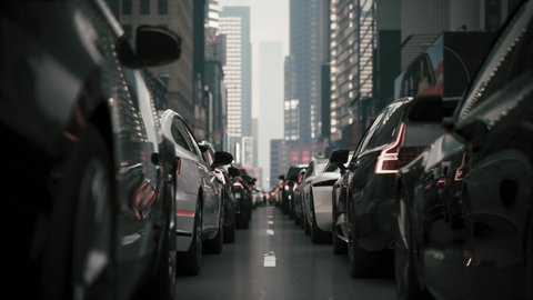 Traffic jam in a big city. Car traffic at rush hour. Cars Traffic Congestion. Rush hour traffic jam. 3d animation