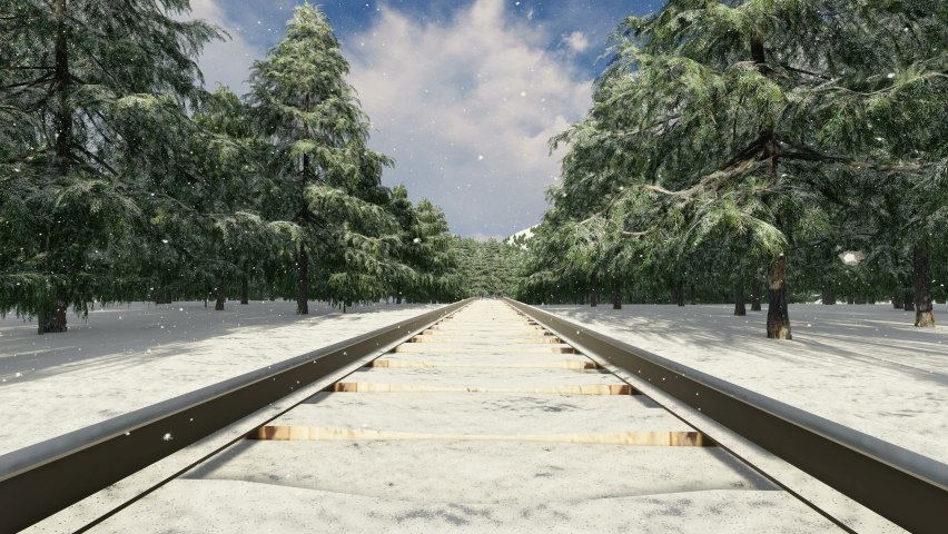 Railway Tracks In The Forest ,Winter Snow
