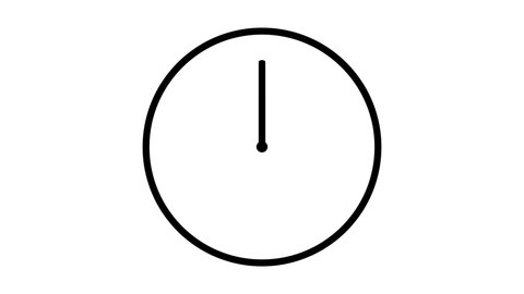 Animation of a clock with rotating time pointers. Watch shows the running time. Counting 24 Hours. Clock with moving arrows. Motion graphics on white background.