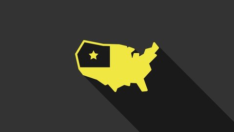 Yellow USA map icon isolated on grey background. Map of the United States of America. 4K Video motion graphic animation.