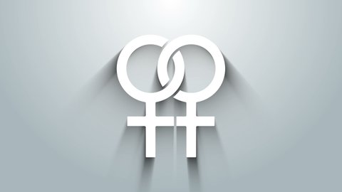 White Female gender symbol icon isolated on grey background. Venus symbol. The symbol for a female organism or woman. 4K Video motion graphic animation.