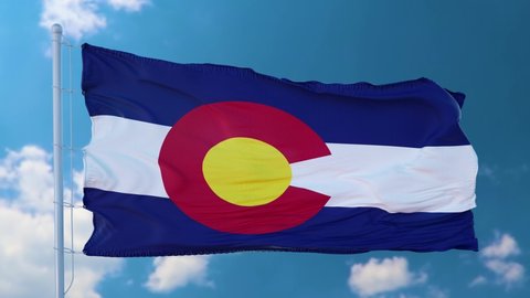 Flag of Colorado state, region of the United States, waving at wind