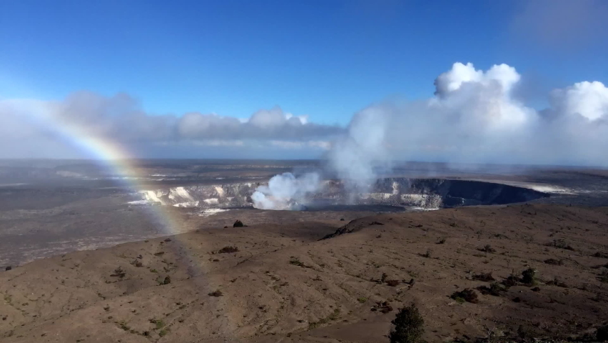Time lapse of Kilauea volcano showing smoke and steam rising from an active vent within the Caldera