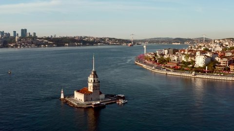 Stunning long aerial shot of Maiden's Tower during the lockdown