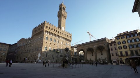 Florence, Italy. January 2022.  view of the Palazzo Vecchio in Piazza della Signoria in the city center