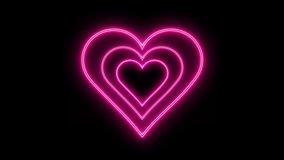 Animated Radial Concentric Beating Heart Icon with Pink Neon Light Effect Isolated on Black Background. Valentines day design element. Glowing neon heart dynamic lines - Powered by Shutterstock - Get 15% off with code: PIKWIZARD15