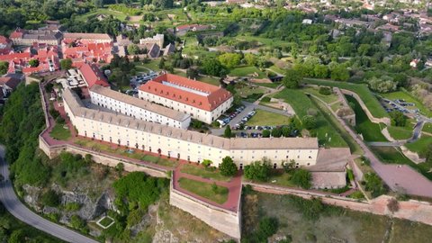 Aerial view of the Petrovaradin Fortress near the Danube in the city of Novi Sad.