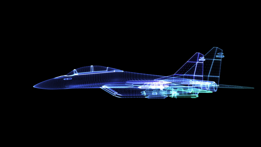 3d Illustration Fighter Jet Hologram transparent background Looped Royalty-Free Stock Footage #1086633332