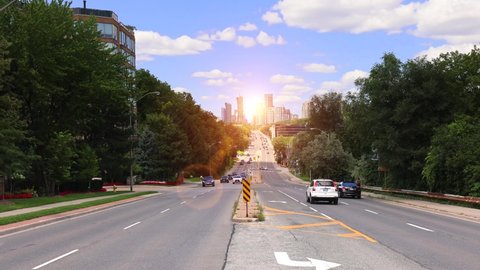 Toronto, Ontario, Canada, 27 October, 2021: Panoramic View of city of North York and Traffic on Yonge Street heading towards Toronto downtown financial center
