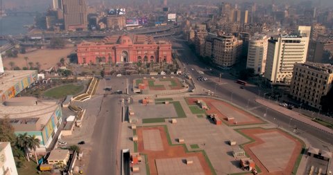 Cairo - Egypt, 5 November 2021 : Drone video showing Tahrir Square and Cairo Museum