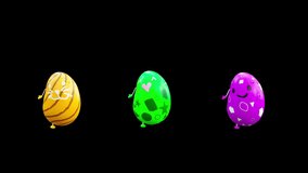 Happy Easter, eggs Dancing, 3d rendering, Animation Loop composition 3d mapping cartoon, included in the end of the clip with Alpha matte.