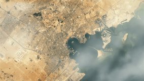 Doha from Space, A Satellite View of Doha on the East Coast of Qatar. Elements of this Video furnished by NASA. 