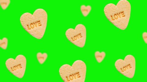 Animated Sweet hearts shaped yellow Sugar Pill flying and wigglein in the air on isolated background. Valentines day, Date, Wedding, 8 March, Womens gift. Romantic love concept. Minimal motion