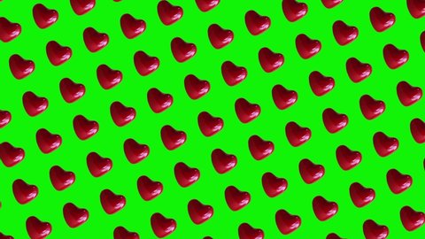 Red hearts Shape pattern with many red ripe watermelon slices animated on a isolated background. advertising concept High quality 4k sweets footage. Minimal motion design graphics art. 