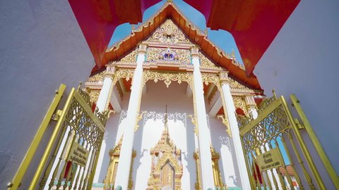 The most important Thai Buddhist church famous tourist in Thailand. Landscape view Pagoda in wat chalong temple popular Phuket Thailand. Video 4K