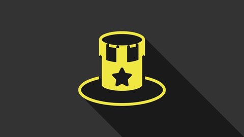 Yellow Patriotic American top hat icon isolated on grey background. Uncle Sam hat. American hat independence day. 4K Video motion graphic animation.