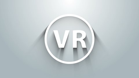 White Virtual reality glasses icon isolated on grey background. Stereoscopic 3d vr mask. 4K Video motion graphic animation.