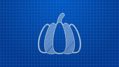 White line Pumpkin icon isolated on blue background. Happy Halloween party. 4K Video motion graphic animation.