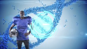 Animation of clock and dna strand over african american american football player. global sport, connections, digital interface and technology concept digitally generated video. - Powered by Shutterstock - Get 15% off with code: PIKWIZARD15
